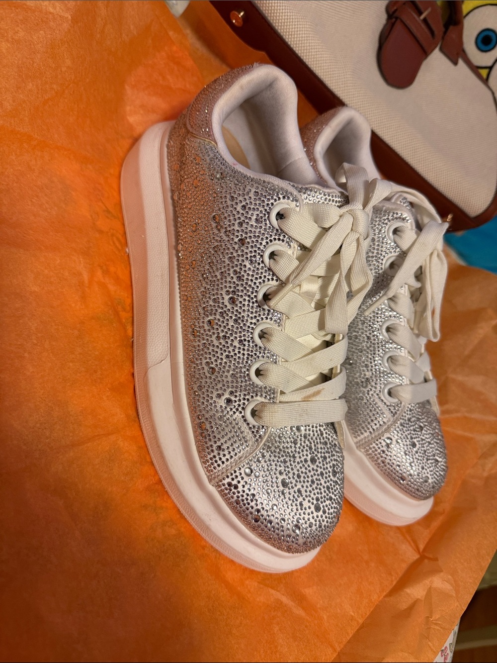 INC International Concepts Silver Rhinestone Lace-Up Platform Sneakers